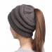 's Messy High Bun Ponytail Stretchy Knit Beanie Skull Winter Warm Cap Hats  eb-63369848