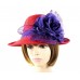 Red Fedora Church Dress Derby Hat Large Purple Rose Glitter Bow Society Ladies  eb-70978175