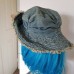 MUJER DENIM SLOUCH SUMMER SUN HAT FOLDED BRIM FRAYED EDGES WITH FLOWER~COTTON  eb-91124794