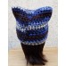 's Kitty Cat Hat  Blue Dark Brown Off White Soft Crochet Knit Winter Beanie  eb-92141590