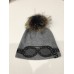 NWOT Star Studded Grey & Black Crystal Goggles Beanie Hat With Fur Pom  eb-85598686