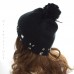 APT. 9 's BLACK HAT with Faux CRYSTALS & POM Ribbed Knit WINTER BEANIE CAP 800445187553 eb-40276479
