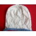Hand knitted elegant lace pattern beanie/hat  white with blue trim  eb-68225797