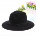 Vintage Retro  Fedora Trilby Faux Wool Cap Ribbon Wide Brim Felt Hat Black 280431003874 eb-25592484