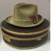 Vintage RESISTOL Suede FEDORA HAT #F77 with Feathers  7 1/8 Taupe + HatBox   eb-04476618