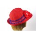 Red Fedora Church Derby Dress Hat Pleated Chiffon Hatband Crystal Society Ladies  eb-65883819