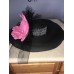 Fabulous extra wide brimmed Black Derby Hat with Pink flower  eb-74569223