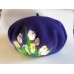 Purple Felted Wool French Beret with white tulips  unique  decorated  warm  cozy  eb-65711039