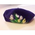 Purple Felted Wool French Beret with white tulips  unique  decorated  warm  cozy  eb-65711039