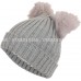 's Winter Chunky Knit Beanie Hat with Double Faux Fur Pom Pom Ears  eb-35736244