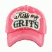 Western Southern Ladies "Kiss My Grits" Cap Hat Pink Blue Black Off White  eb-66746774