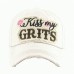 Western Southern Ladies "Kiss My Grits" Cap Hat Pink Blue Black Off White  eb-66746774