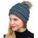 New CC Brand Exclusive Soft Stretch Cable Knit Faux Fur Pom Pom CC Beanie Hat  eb-81258629