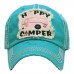 "HAPPY CAMPER" Embroidered  Vintage Style Ball Cap with Washedlook  eb-89648563