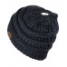CC Ponytail Beanie Hat Soft Stretch Cable Knit High Bun Ponytail C.C Beanie   eb-23309790