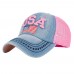  American Flag Rhinestone Jeans Denim Baseball Adjustable Bling Hat Cap  eb-98642878
